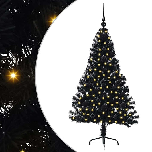 HKH Árvore de Natal Artificial Pré-Iluminada Preto em PVC