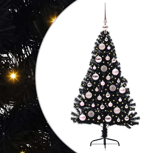 HKH Árvore de Natal Artificial Pré-Iluminada Preto em PVC