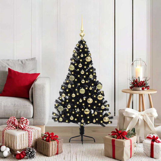 HKH Árvore de Natal Artificial Pré-Iluminada Preto em PVC