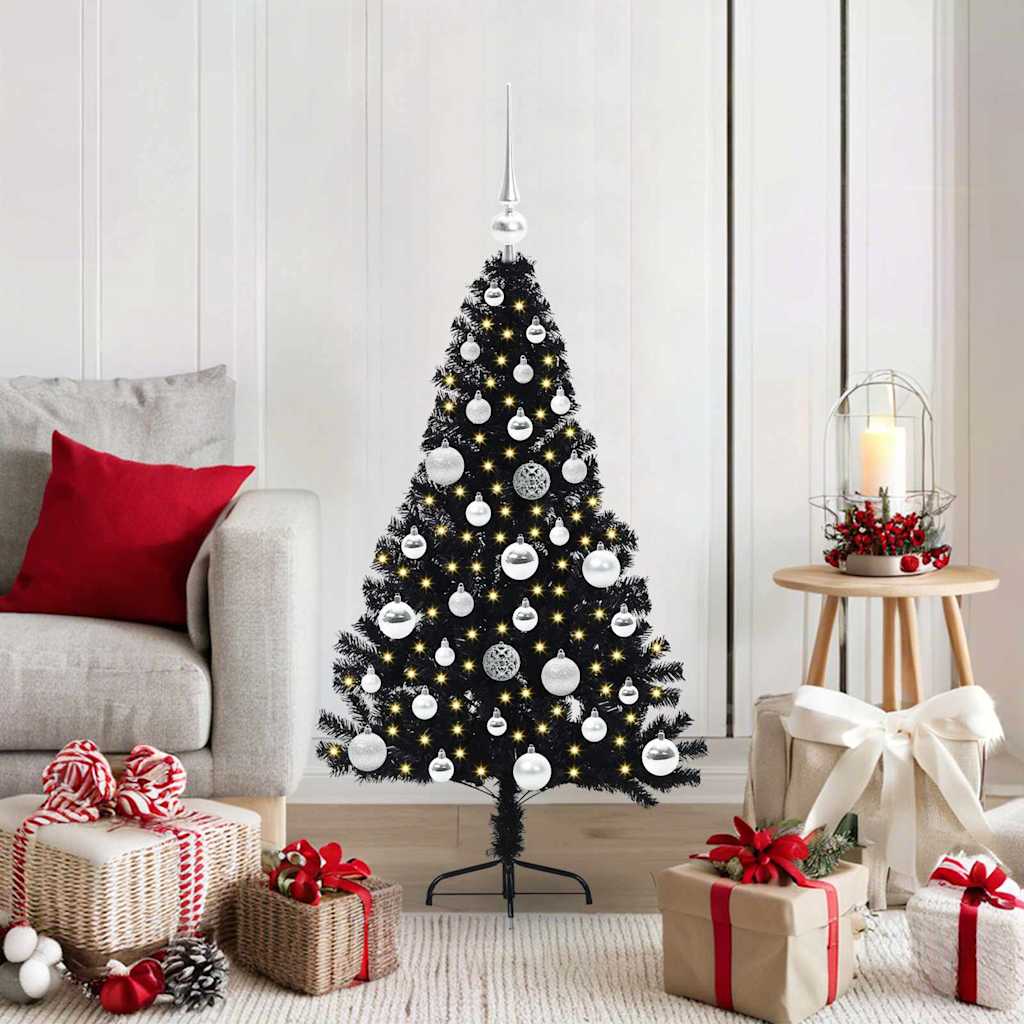 HKH Árvore de Natal Artificial Pré-Iluminada Preto em PVC