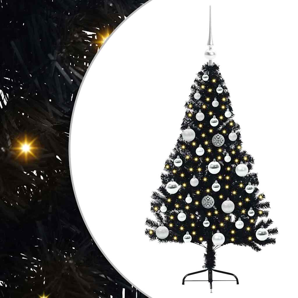 HKH Árvore de Natal Artificial Pré-Iluminada Preto em PVC