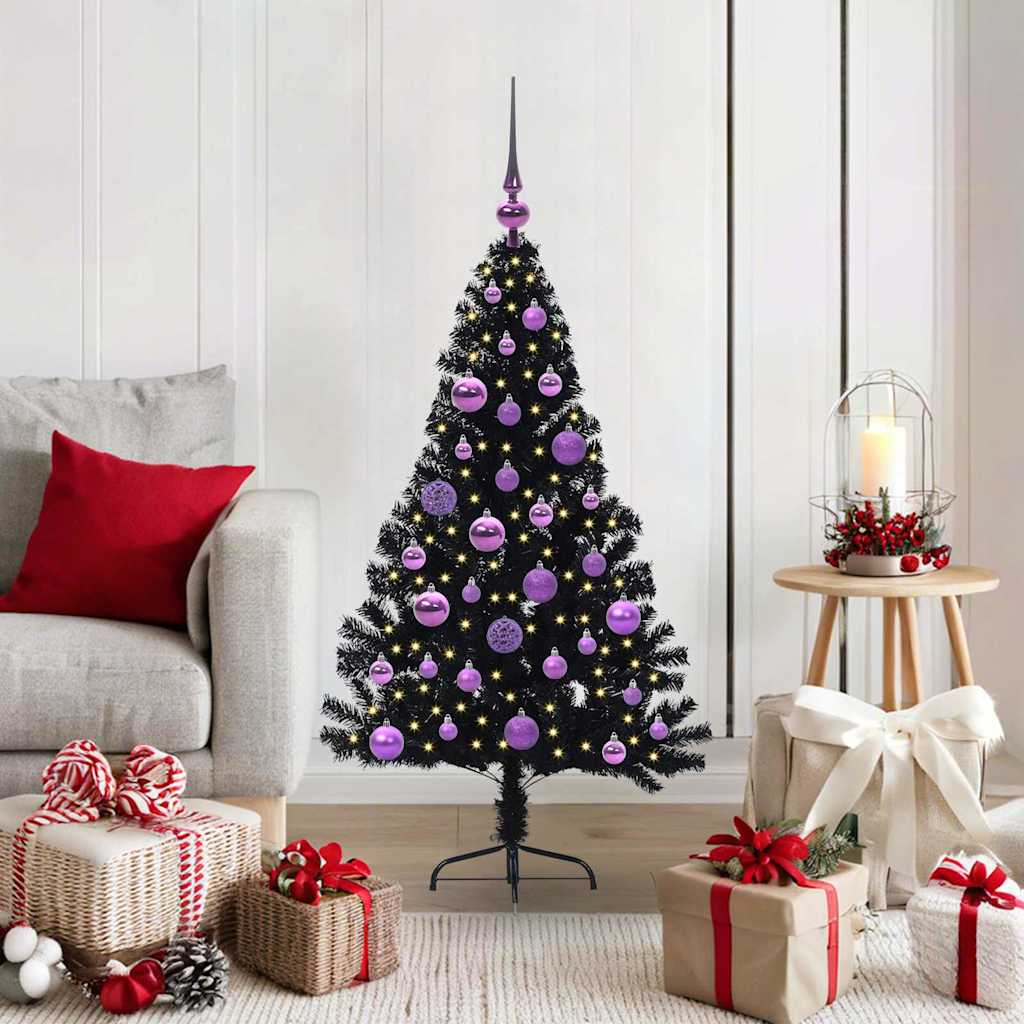 HKH Árvore de Natal Artificial Pré-Iluminada Preto em PVC