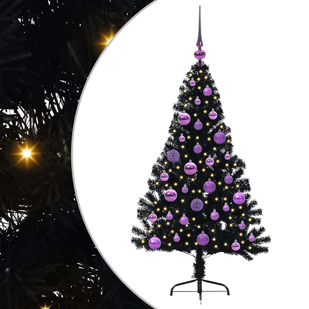 HKH Árvore de Natal Artificial Pré-Iluminada Preto em PVC