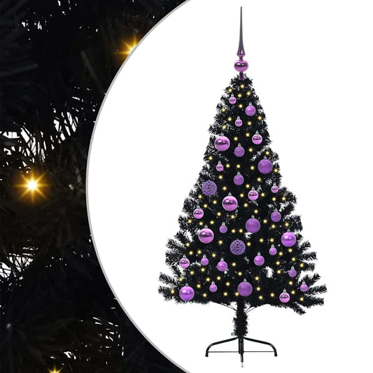HKH Árvore de Natal Artificial Pré-Iluminada Preto em PVC