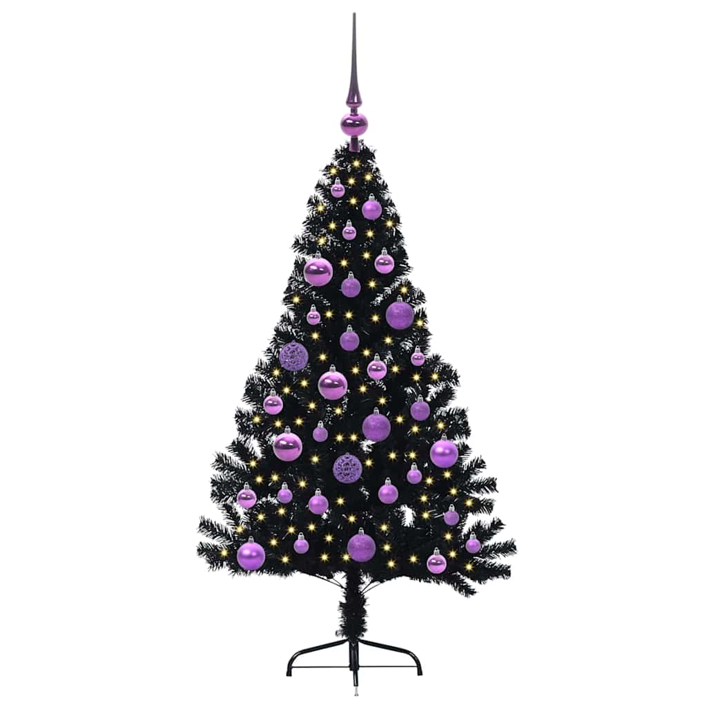 HKH Árvore de Natal Artificial Pré-Iluminada Preto em PVC