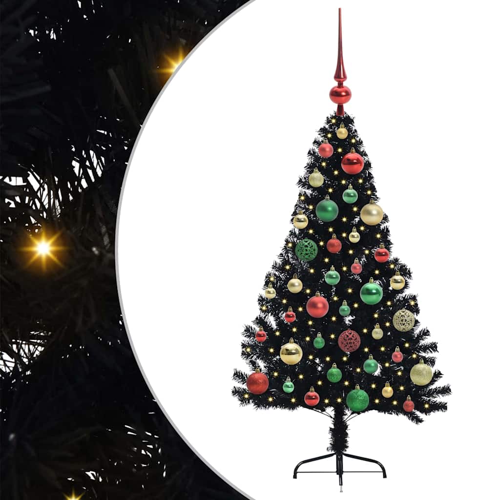 HKH Árvore de Natal Artificial Pré-Iluminada Preto em PVC