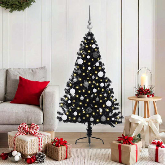 HKH Árvore de Natal Artificial Pré-Iluminada Preto em PVC