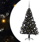 HKH Árvore de Natal Artificial Pré-Iluminada Preto em PVC