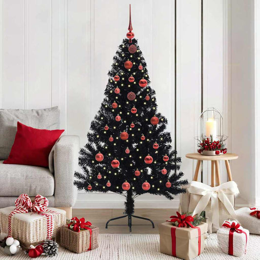 HKH Árvore de Natal Artificial Pré-Iluminada Preto em PVC