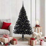 HKH Árvore de Natal Artificial Pré-Iluminada Preto em PVC
