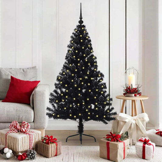 HKH Árvore de Natal Artificial Pré-Iluminada Preto em PVC