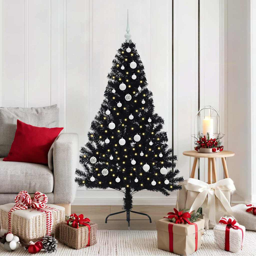 HKH Árvore de Natal Artificial Pré-Iluminada Preto em PVC