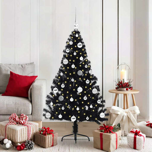 HKH Árvore de Natal Artificial Pré-Iluminada Preto em PVC