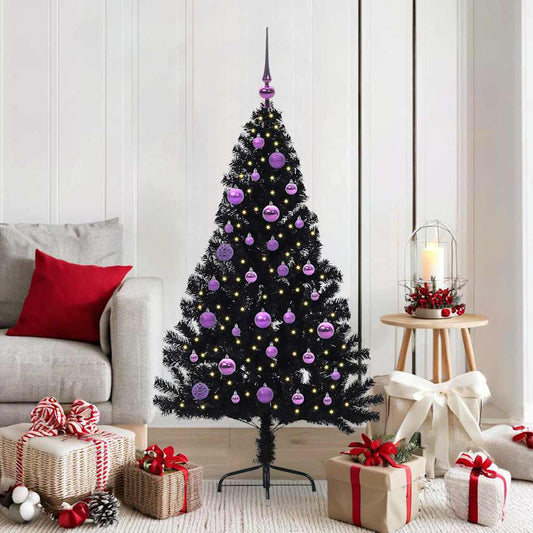 HKH Árvore de Natal Artificial Pré-Iluminada Preto em PVC