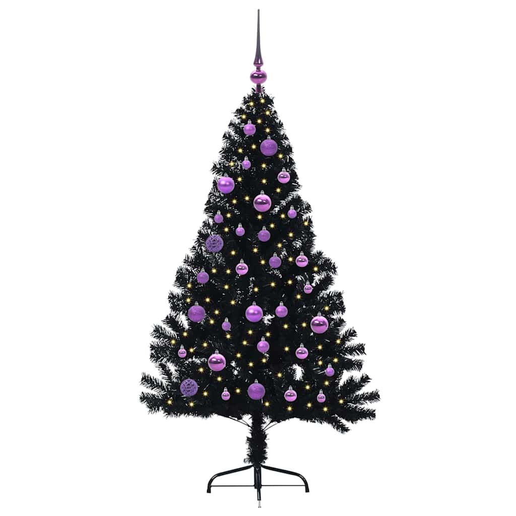 HKH Árvore de Natal Artificial Pré-Iluminada Preto em PVC