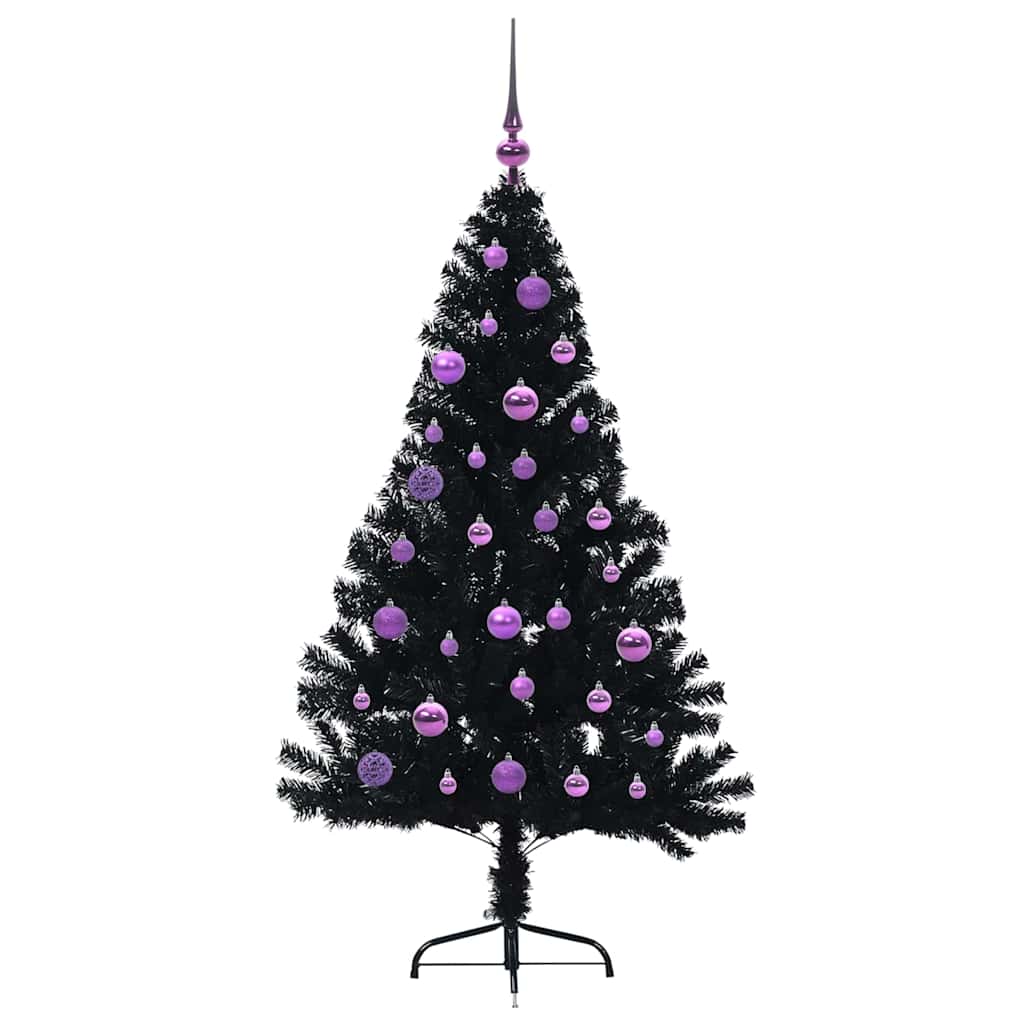 HKH Árvore de Natal Artificial Pré-Iluminada Preto em PVC