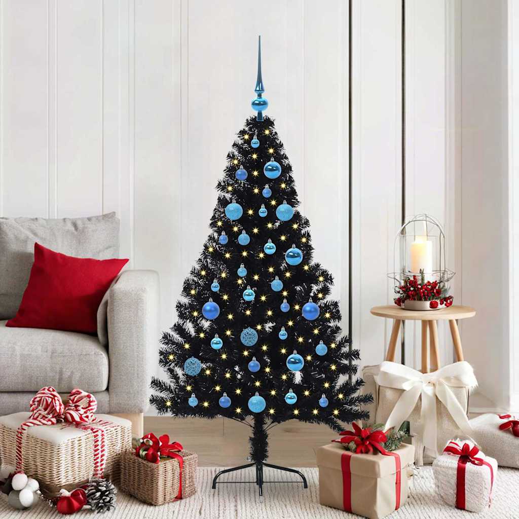 HKH Árvore de Natal Artificial Pré-Iluminada Preto em PVC