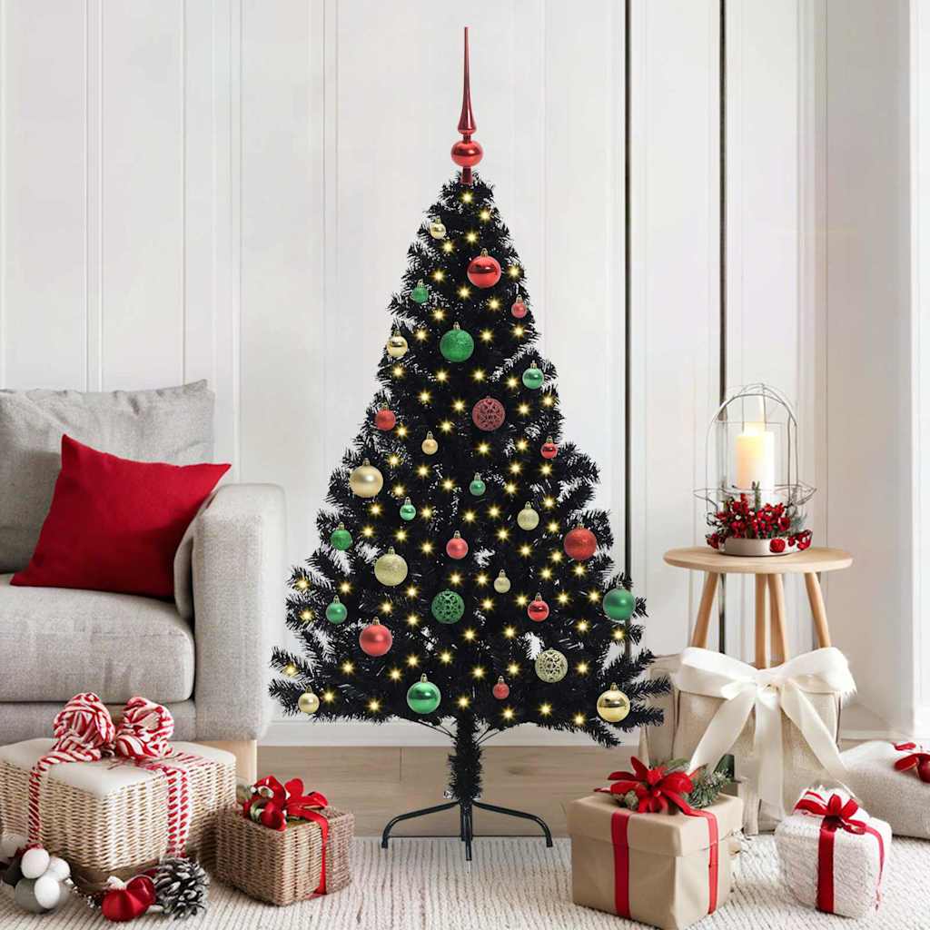 HKH Árvore de Natal Artificial Pré-Iluminada Preto em PVC