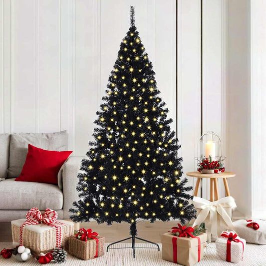 HKH Árvore de Natal Artificial Pré-Iluminada Preto em PVC