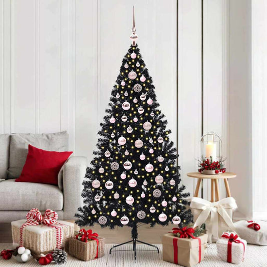 HKH Árvore de Natal Artificial Pré-Iluminada Preto em PVC