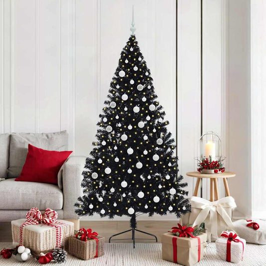 HKH Árvore de Natal Artificial Pré-Iluminada Preto em PVC