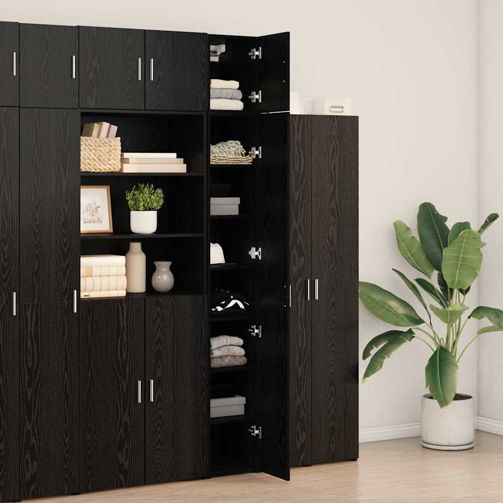 HKH Armario de Almacenamiento Alto de 3 Piezas de Madera Procesada con 2 Puertas - Roble Negro