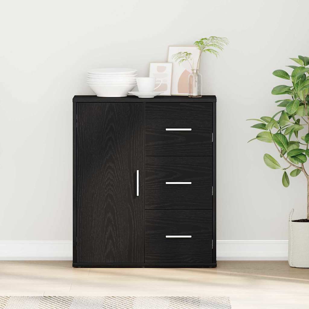 HKH Aparador Moderno de Madera Procesada con 1 Puerta y 3 Cajones - Roble Negro