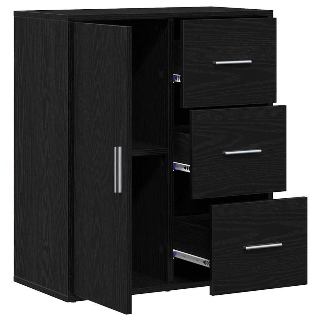 HKH Aparador Moderno de Madera Procesada con 1 Puerta y 3 Cajones - Roble Negro