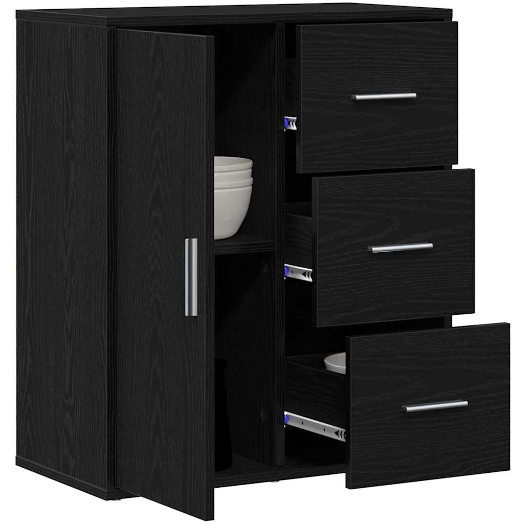 HKH Aparador Moderno de Madera Procesada con 1 Puerta y 3 Cajones - Roble Negro