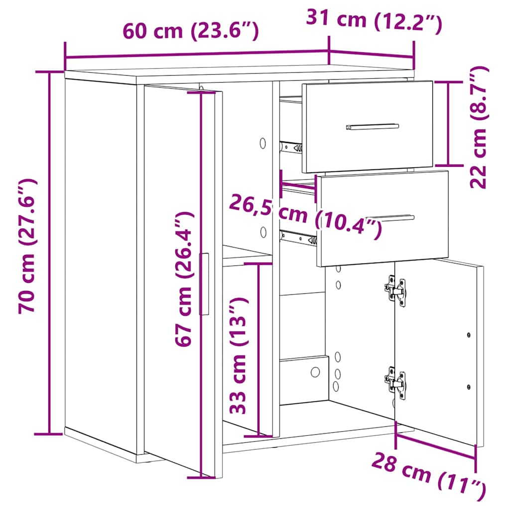 HKH Aparador Moderno de Madera Procesada con 2 Puertas y 2 Cajones - Roble Artesanal