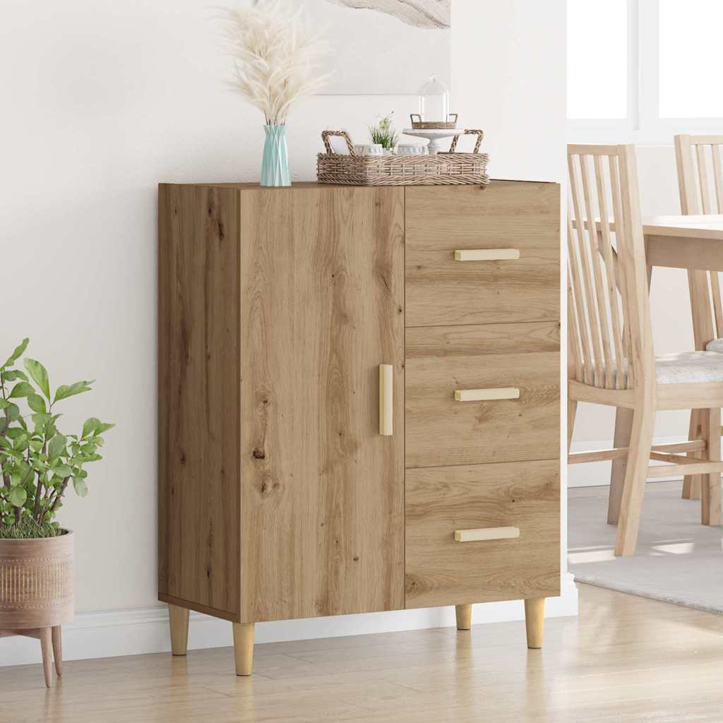 HKH Aparador Moderno en Madera Procesada con 1 Puerta y 3 Cajones - Roble Artesanal