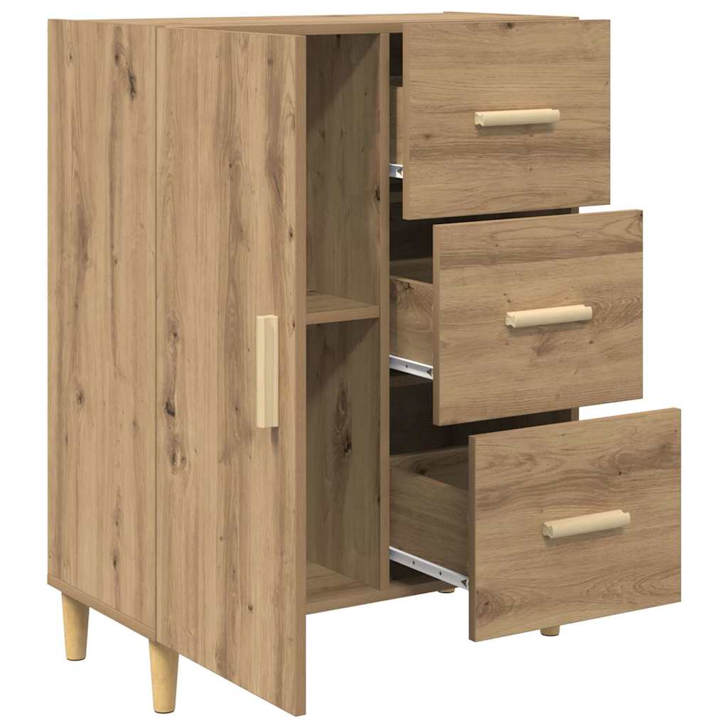 HKH Aparador Moderno en Madera Procesada con 1 Puerta y 3 Cajones - Roble Artesanal