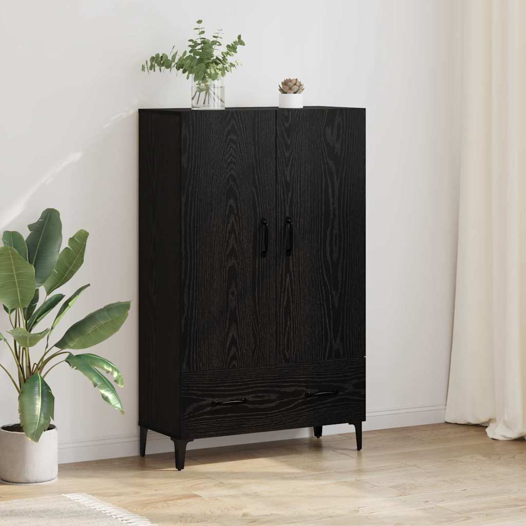 Aparador alto HKH de madera de ingeniería y hierro con 2 puertas - Roble negro
