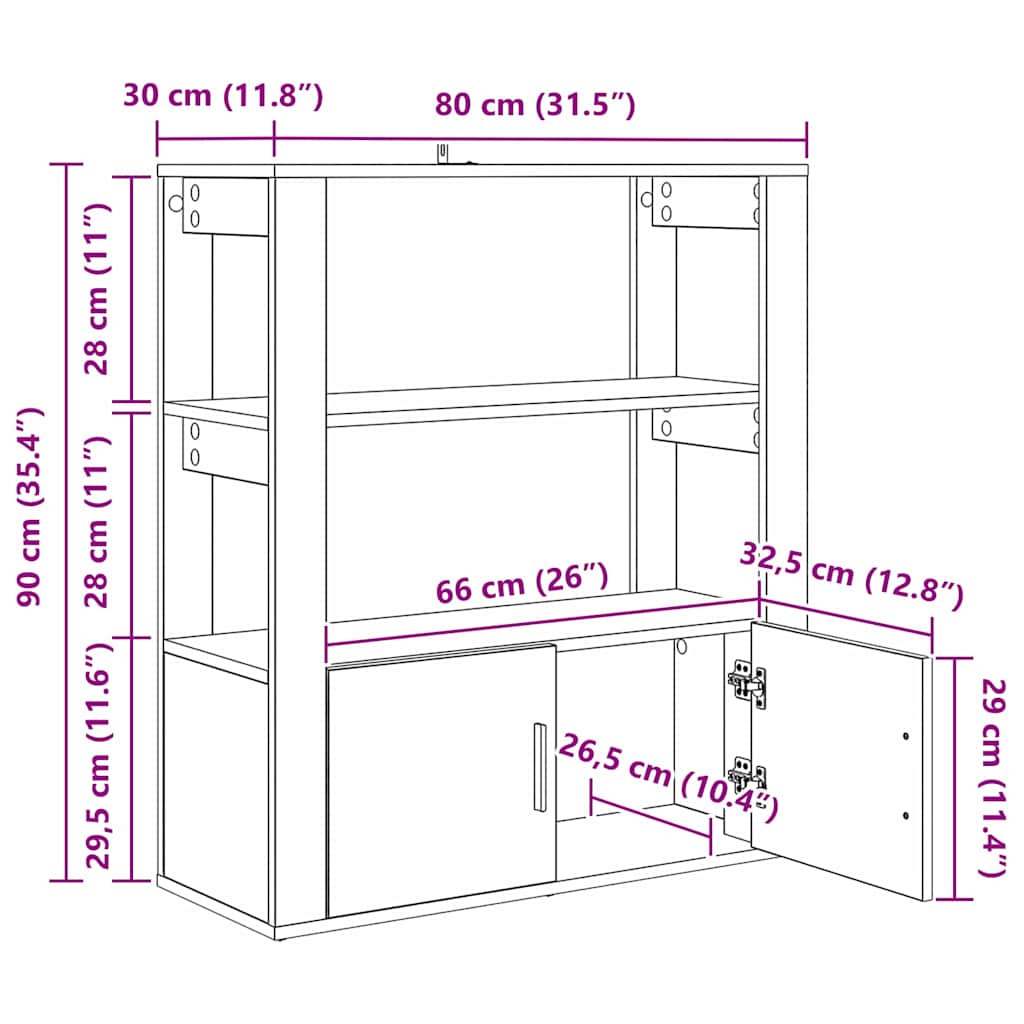 Aparador moderno HKH de madera procesada con 2 puertas - Roble negro