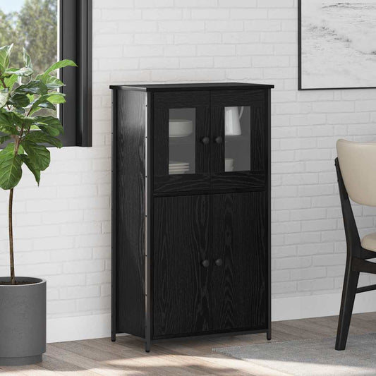 Aparador alto HKH de madera procesada con 4 puertas - Roble negro