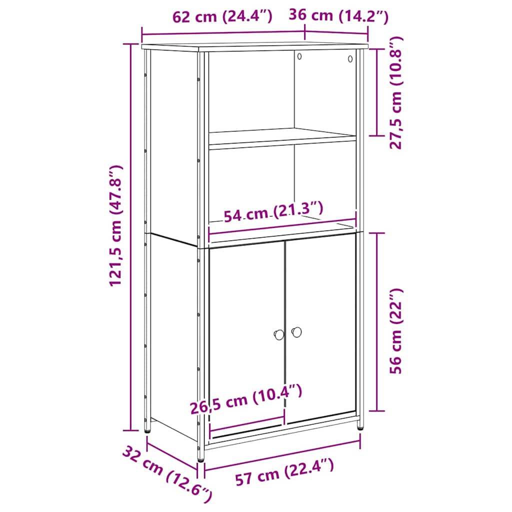 HKH Aparador Alto en Madera Procesada con 2 Puertas - Roble Negro