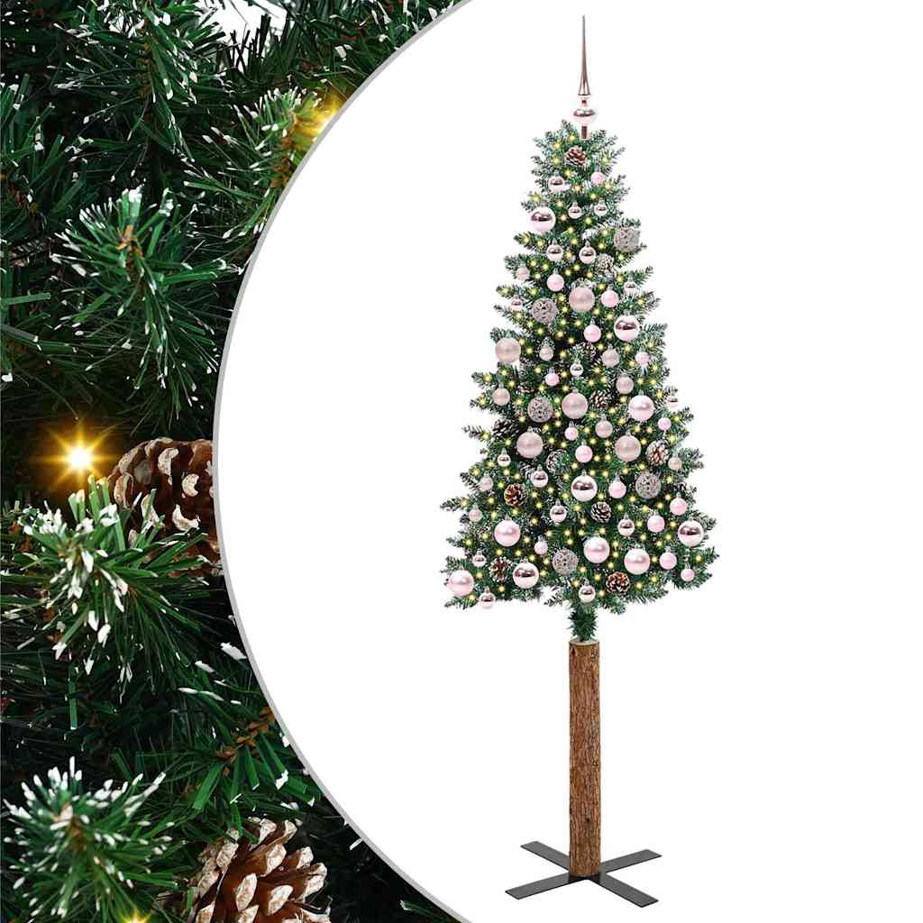HKH Árbol de Navidad Delgado con 300 Luces Led y Blanco - Verde