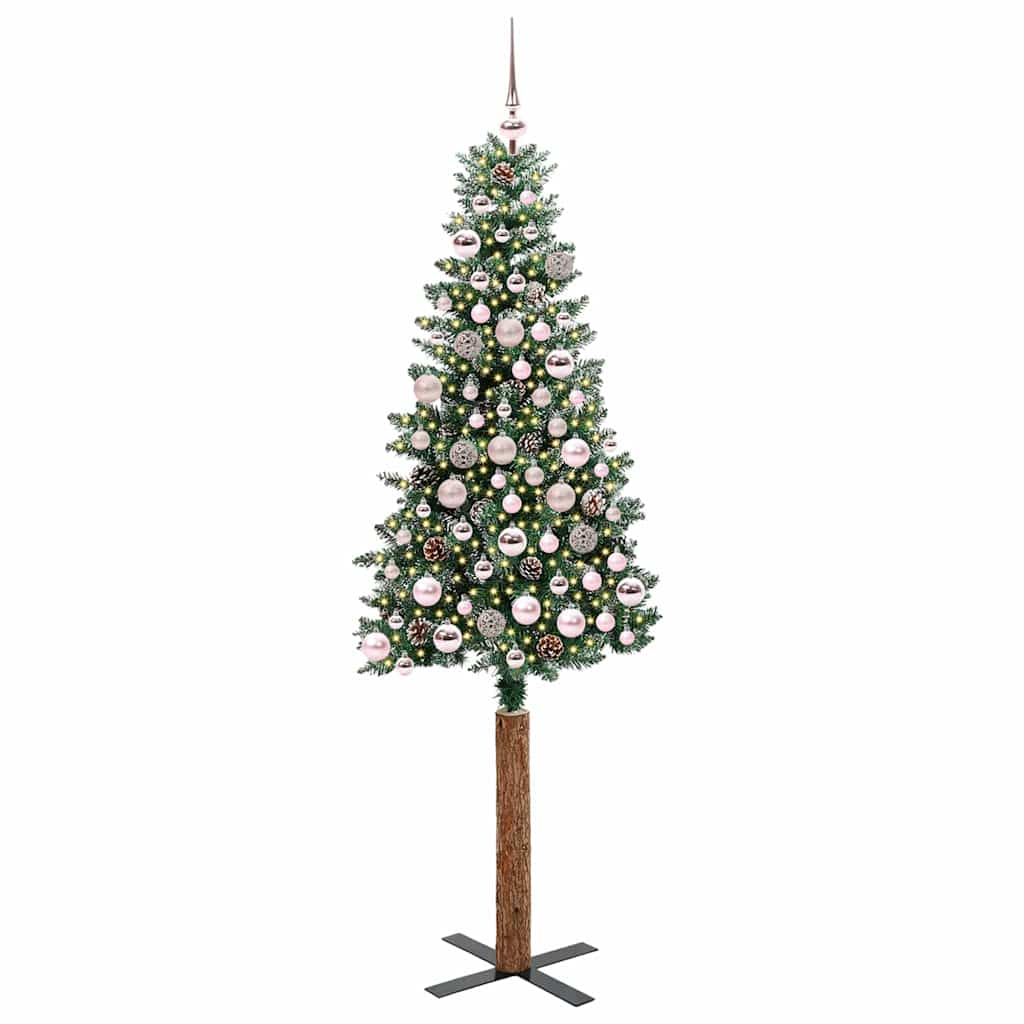HKH Árbol de Navidad Delgado con 300 Luces Led y Blanco - Verde