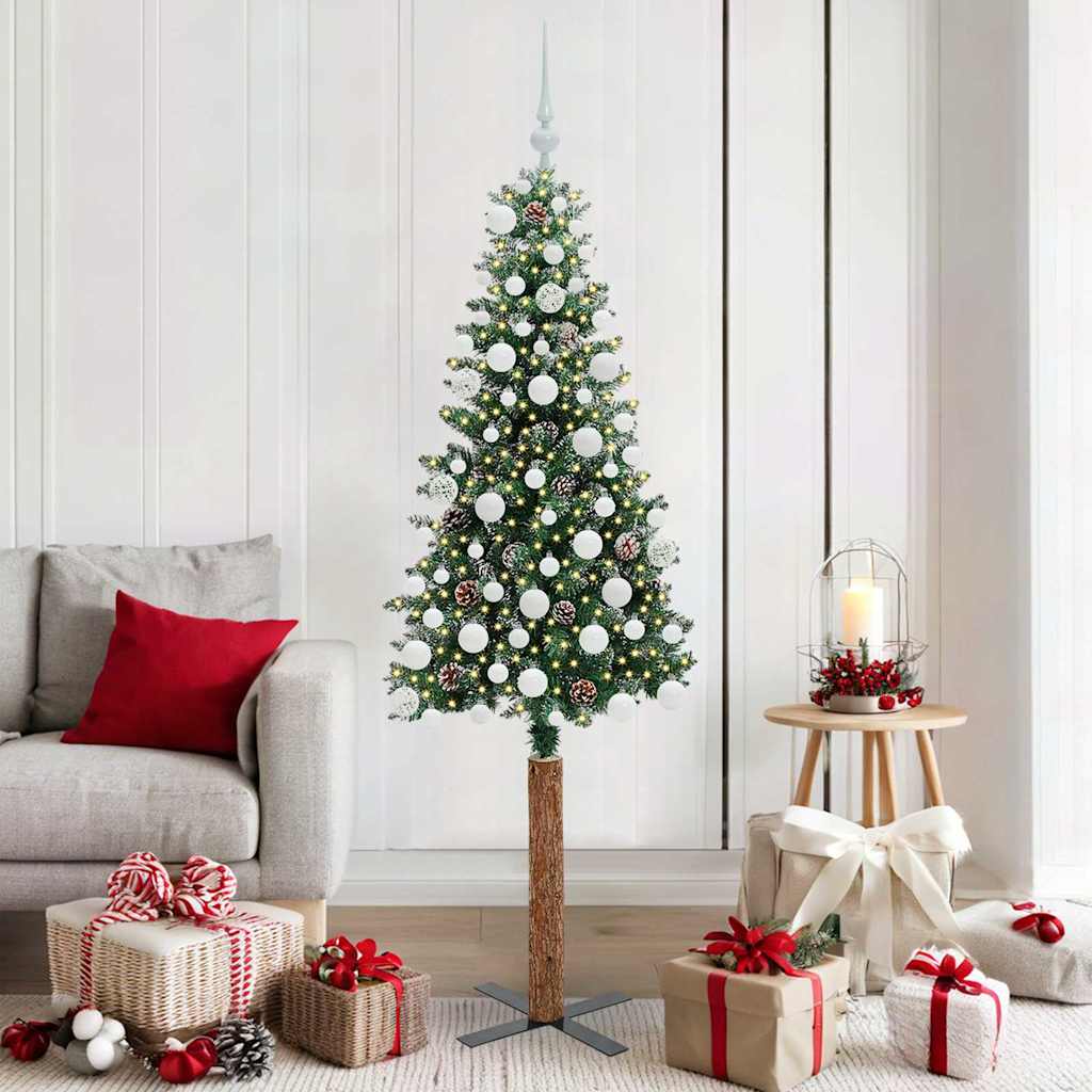HKH Árbol de Navidad Slim con 300 Luces Led y Blanco - Verde