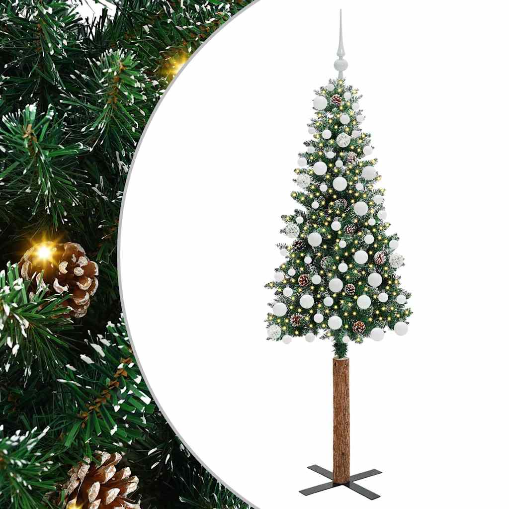 HKH Árbol de Navidad Slim con 300 Luces Led y Blanco - Verde
