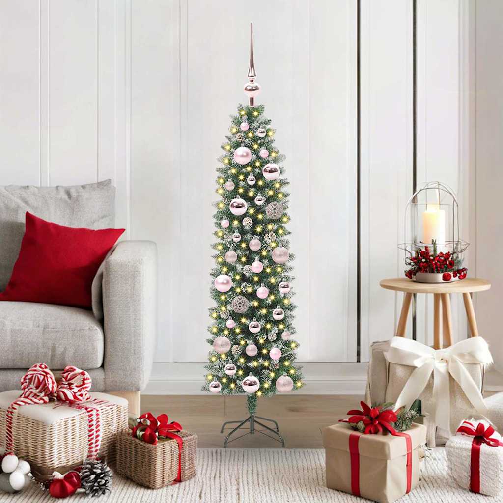 HKH Árbol de Navidad artificial delgado y blanco - Verde