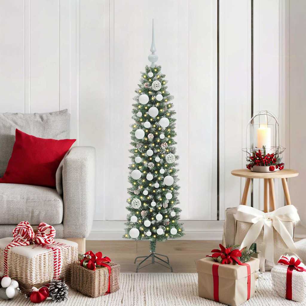 HKH Árbol de Navidad artificial delgado y blanco - Verde