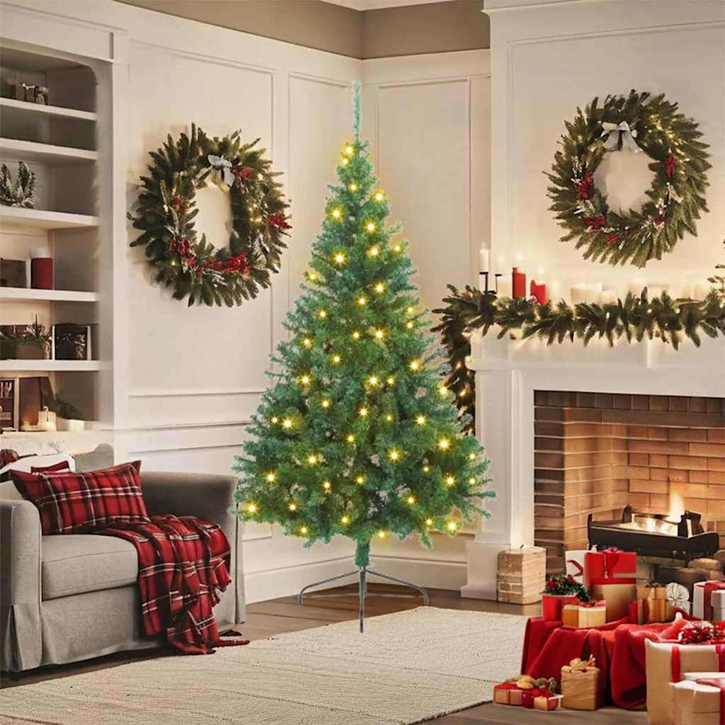 HKH Árvore de Natal Artificial Pré-Iluminada Verde em PVC