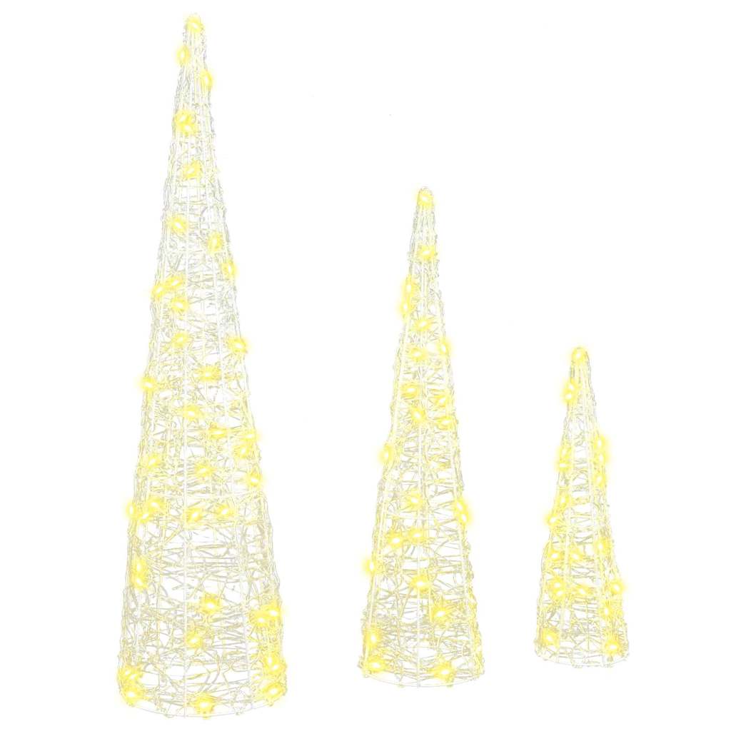 HKH Juego de 3 árboles de Navidad de acrílico - Blanco Cálido