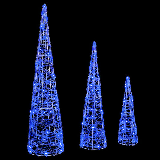 HKH Conjunto de 3 Árvores de Natal com 90 LED's em Acrílo - Azul