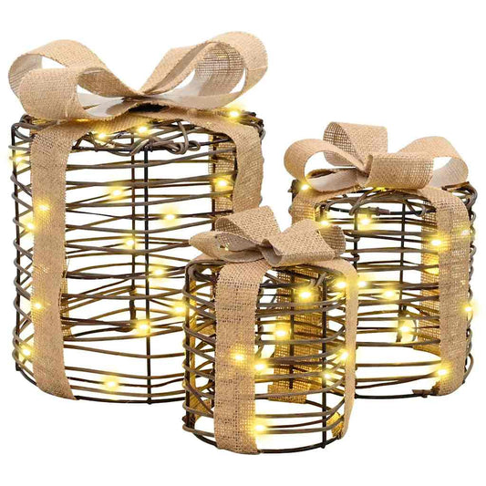 HKH Conjunto de 3 Presentes Decorativos em Vime Branco Quente