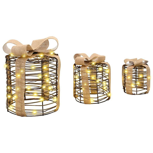 HKH Conjunto de 3 Presentes Decorativos em Vime Branco Quente