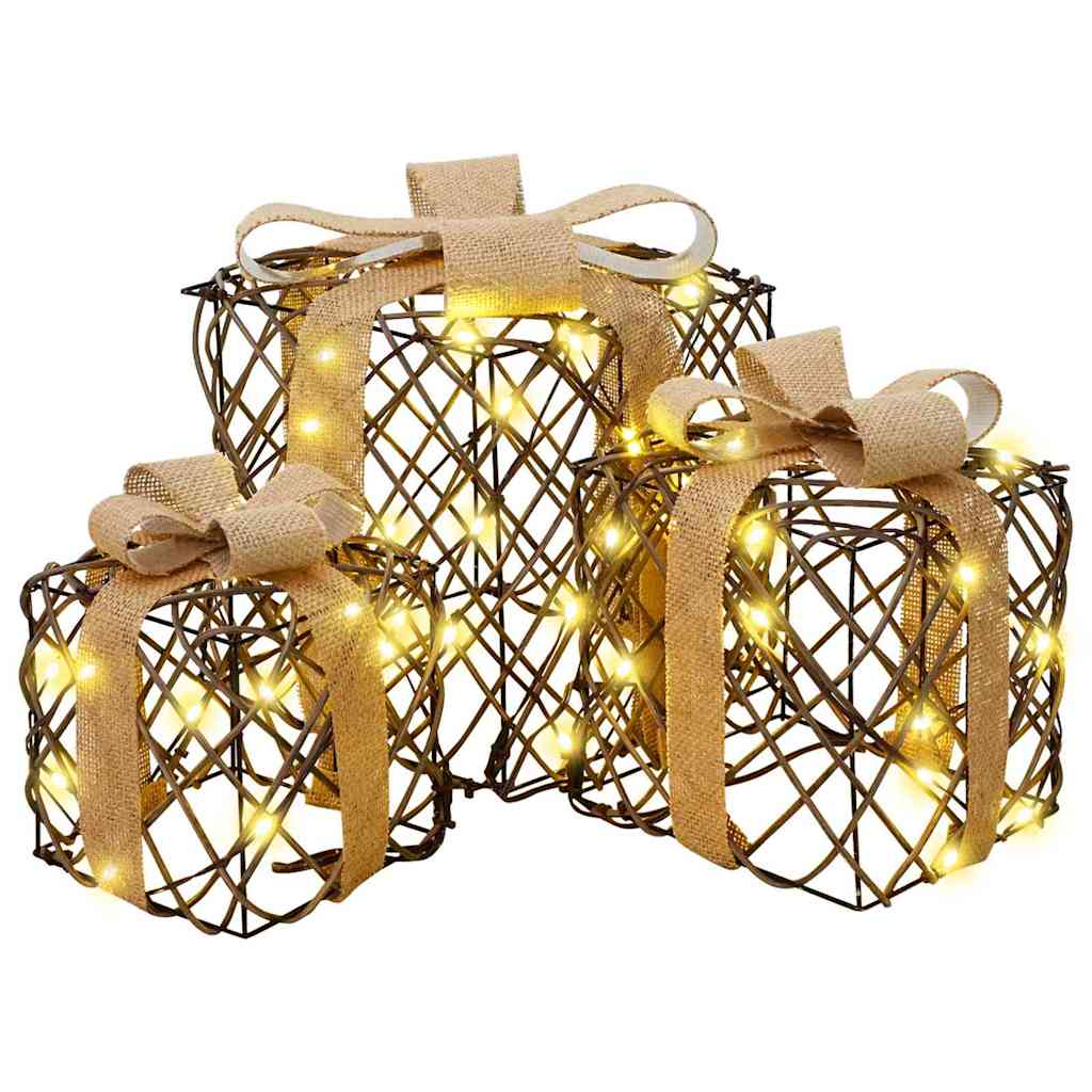 HKH Conjunto de 3 Presentes Decorativos em Vime - Branco Quente