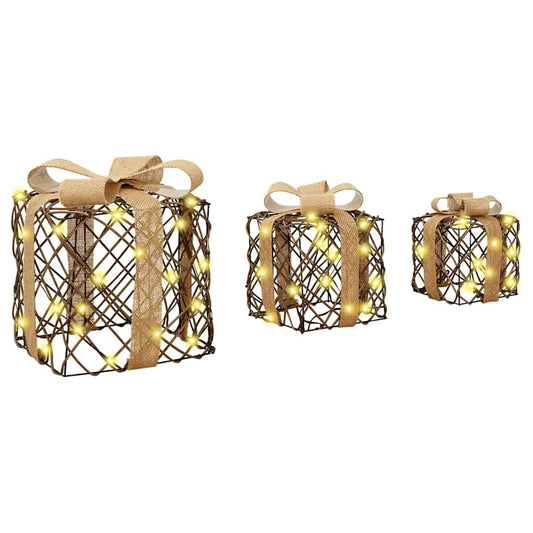 HKH Conjunto de 3 Presentes Decorativos em Vime - Branco Quente