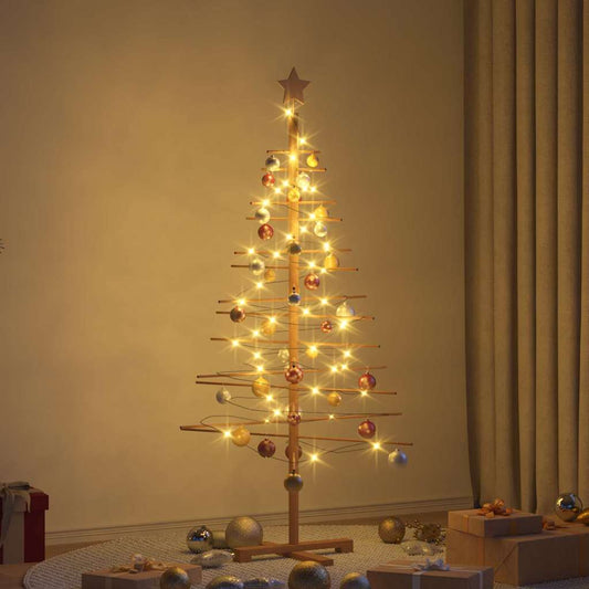 HKH Árvore de Natal de Madeira com Suporte Castanho em Bambu